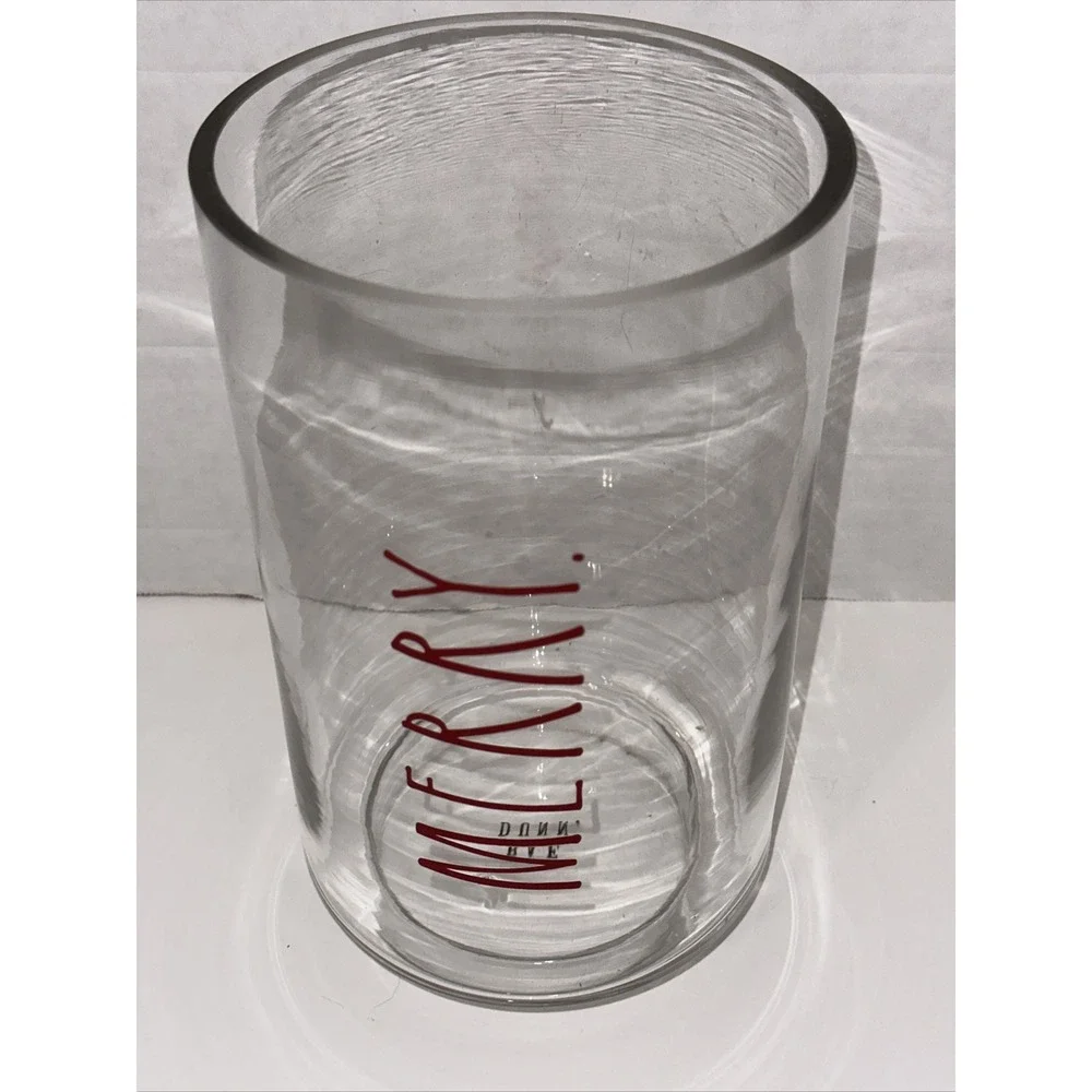Rae Dunn Merry Glass Hurricane Candle Holder Vase Red Christmas Holiday Decor‎